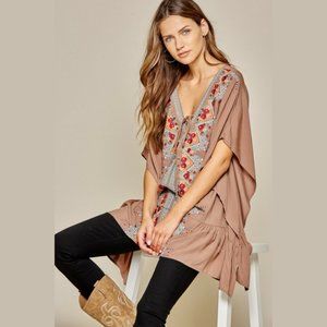 NWT Premium Embroidered VNeck Loose Fit Tunic Top